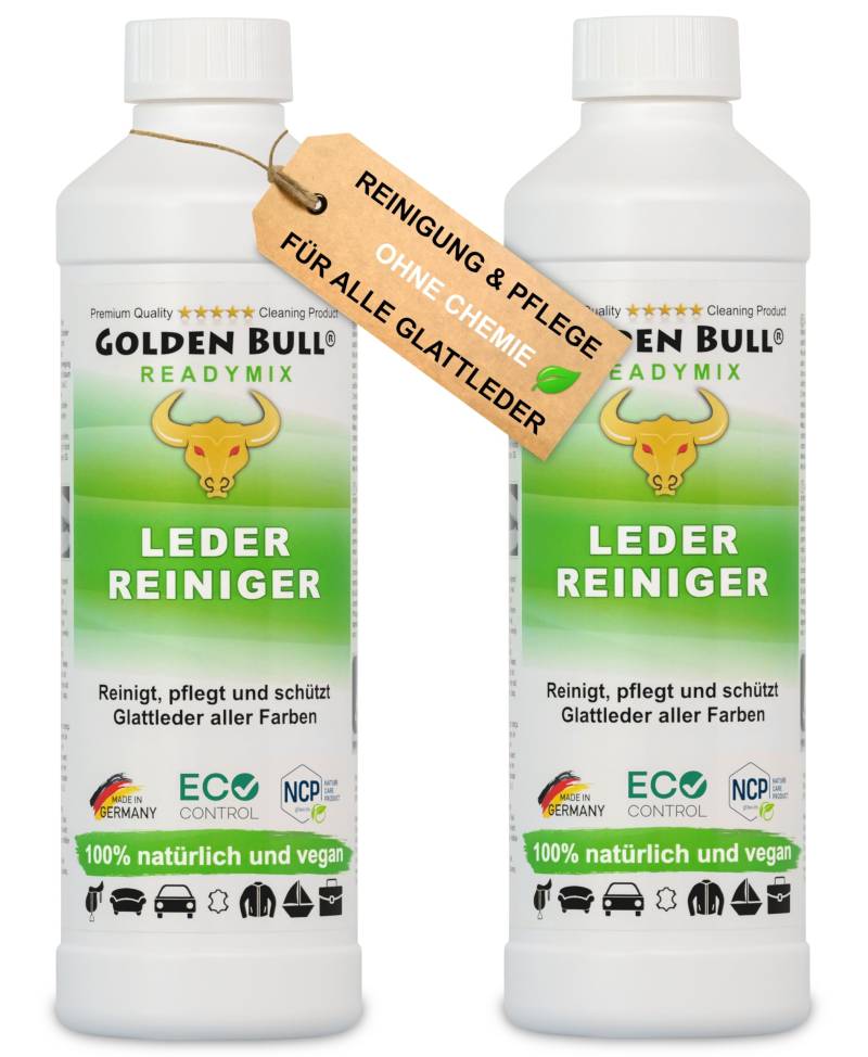 Golden Bull® Lederreiniger & Lederpflege für Ledercouch 2x500ml [STARK - VEGAN - OHNE Chemie] Leder Reiniger mit natürlichem Kokosöl für nachhaltige Reinigung & Pflege von Ledersofa Auto Couch Jacke von GOLDEN BULL Lederreinigung und Pflege