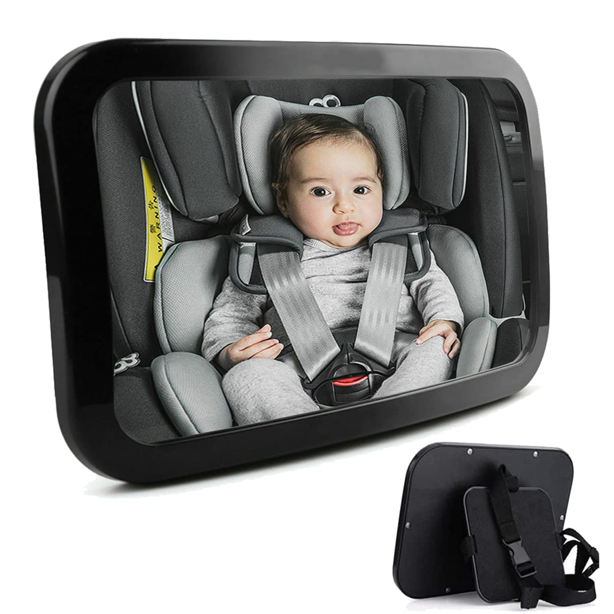 Goldmiky Rücksitzspiegel für Babys, Rückspiegel für Kindersitz, 360° Baby Autospiegel, Auto-Rückspiegel für Babyschale mit Großem Sichtfeld, Verstellbarem Elastischem Gurt von goldmiky