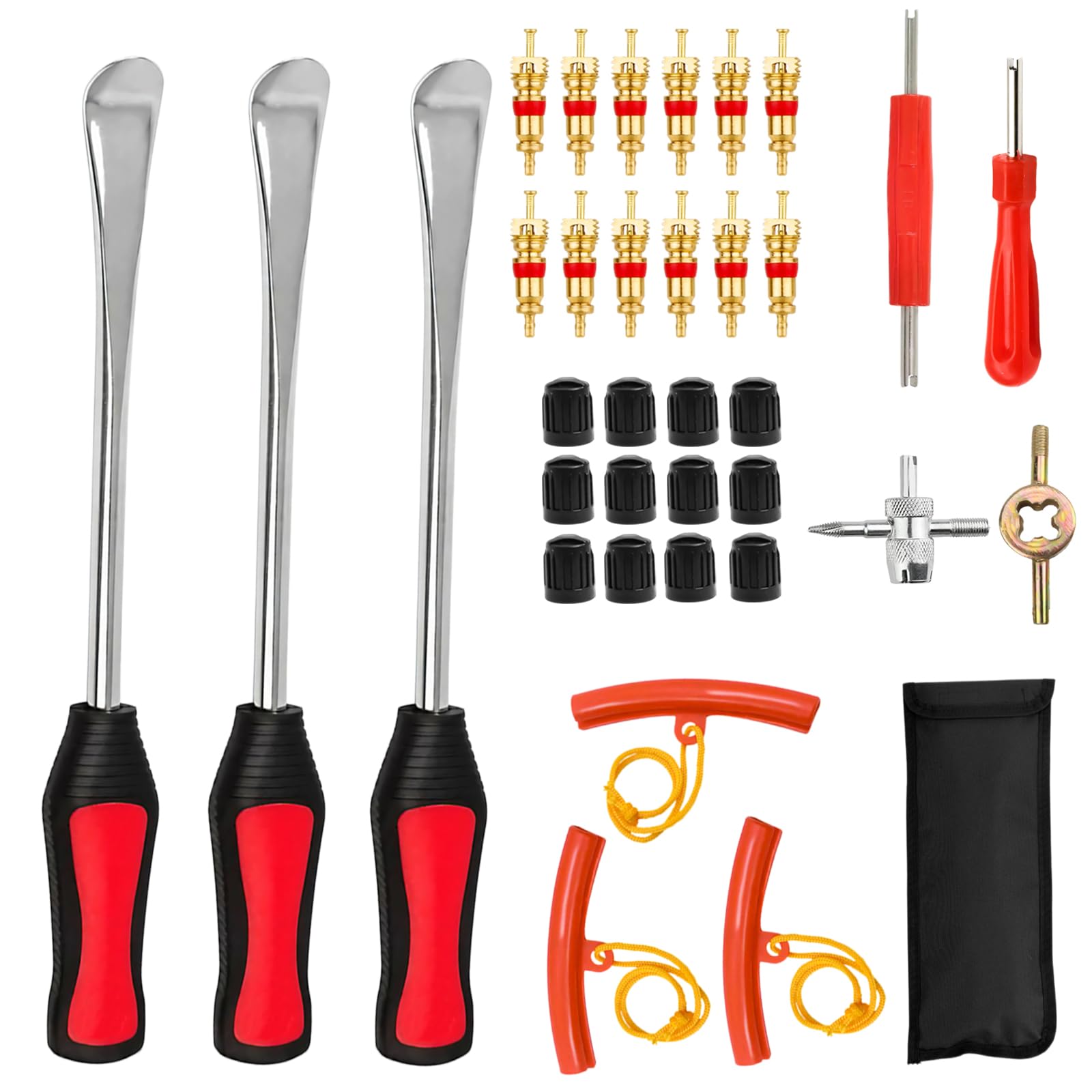 Golgner 35 Pcs Reifenheber Reifen Montiereisen, Reifenheber Montierhebel Werkzeug, Reifen Hebel Werkzeug Löffel, mit Rad Felge Protektoren, Reifenventilkappen, Werkzeugsatz, für Motorrad Fahrrad Auto Golgner 35 Pcs Reifenheber Reifen Montiereisen, Reifenheber Montierhebel Werkzeug, Reifen Hebel Werkzeug Löffel, mit Rad Felge Protektoren, Reifenventilkappen, Werkzeugsatz, für Motorrad Fahrrad Auto von Golgner