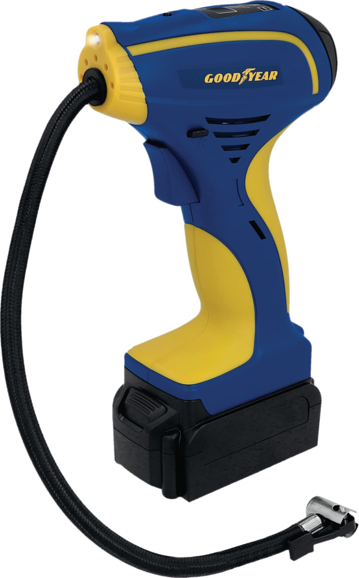 GOODYEAR 10727 Handkompressor mit Akku und LED-Beleuchtung 12V zum Aufpumpen von Auto, Motorrad-oder Fahrradreifen, Bällen, 25 l/min, 8,3 Bar GOODYEAR 10727 Handkompressor mit Akku und LED-Beleuchtung 12V zum Aufpumpen von Auto, Motorrad-oder Fahrradreifen, Bällen, 25 l/min, 8,3 Bar von Goodyear