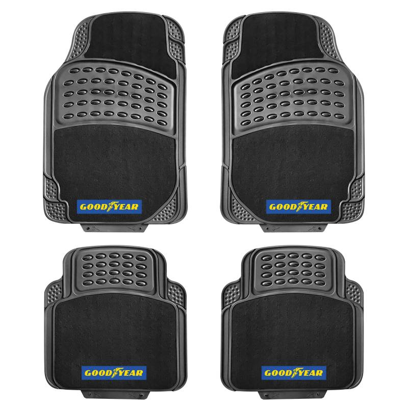 Goodyear Teppich- und Gummimatten-Set, 4-teilig, für jedes Wetter, robuster Schutz, universell passend für Autos, LKWs und SUVs, rutschfeste Unterseite, leicht zu reinigen, langlebig, Fußmatten vorne von Goodyear