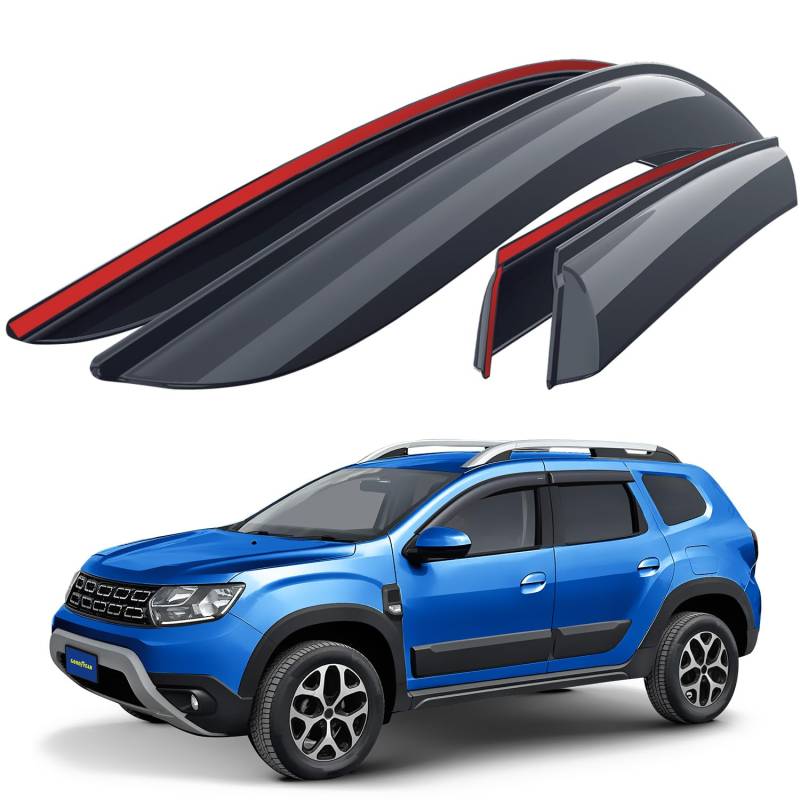 Goodyear Windabweiser für/kompatible mit Dacia Duster SUV 2017-2024 (II) - Stick-on Regenabweiser - Autofenster Regenschutz - Ermöglichen Frischluft - Waschstraßenfest - Einfache Montage 4 Set von Goodyear