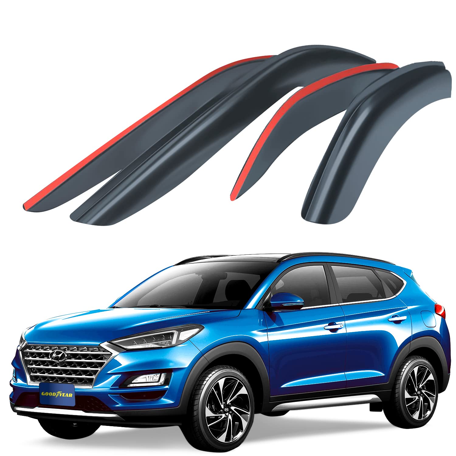 Goodyear Windabweiser für/kompatible mit Hyundai Tucson 2015-2020 Autofenster Regenschutz, Regenabweiser, Anklebbare Deflektoren, 4 Stück,Rauchfarben von Goodyear