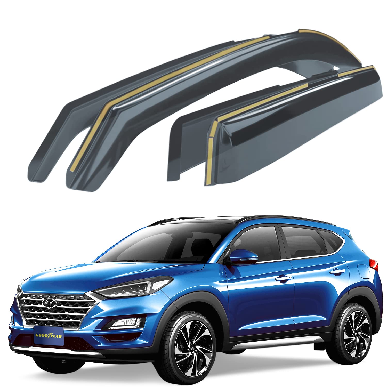 Goodyear Windabweiser für Hyundai Tucson 2015-2020 Autofenster Regenschutz, Regenabweiser, Integrierte Deflektoren, 4 Stück,Dunkel rauchig von Goodyear