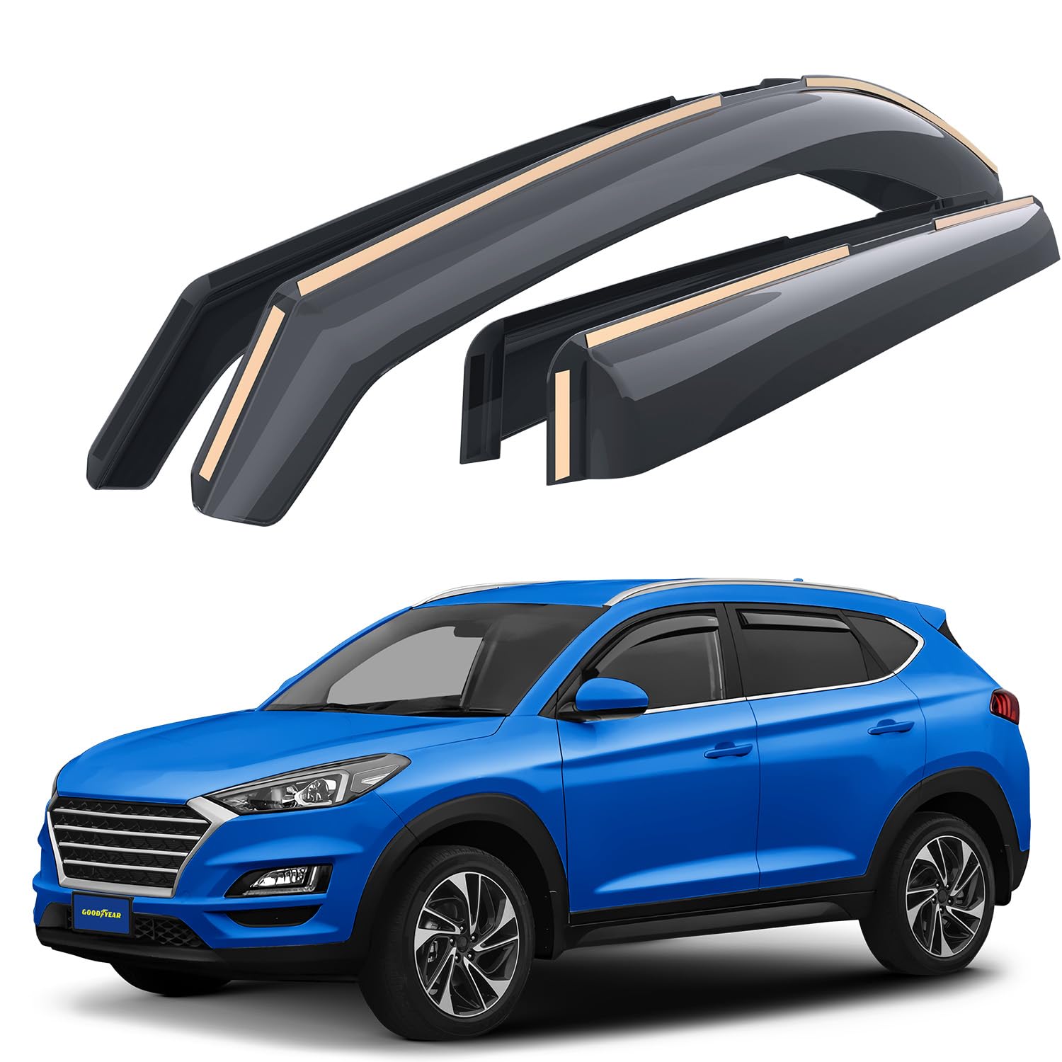 Goodyear Windabweiser für Hyundai Tucson 2015-2020 Autofenster Regenschutz, Regenabweiser, Integrierte Deflektoren, 4 Stück,Dunkel rauchig von Goodyear