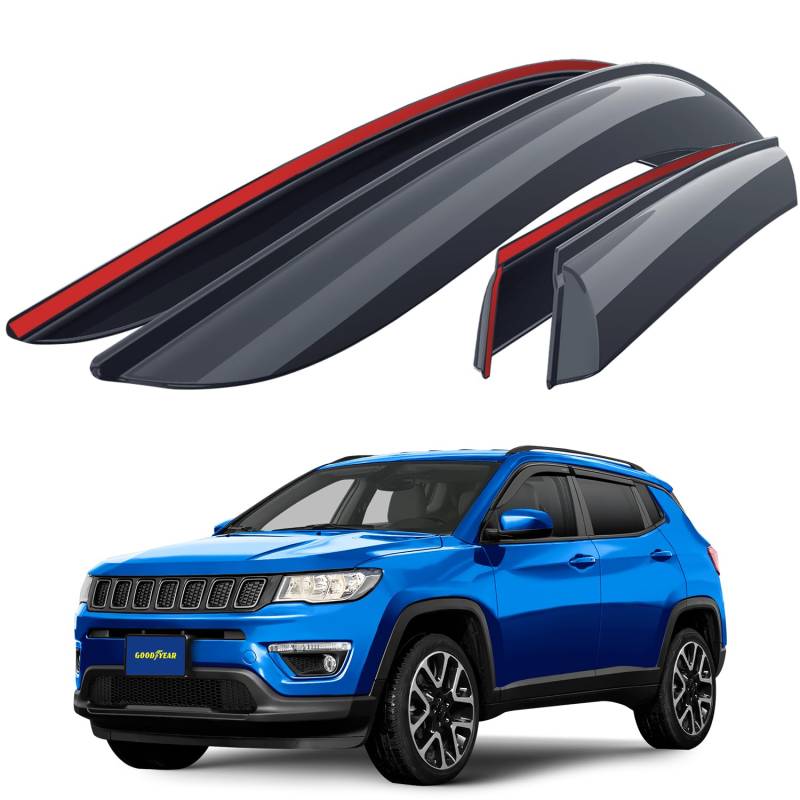 Goodyear Windabweiser für/kompatible mit Jeep Compass 2016-2025 SUV - Stick-on Regenabweiser - Autofenster Regenschutz - Ermöglichen Frischluft - Waschstraßenfest - Einfache Montage 4 Set von Goodyear