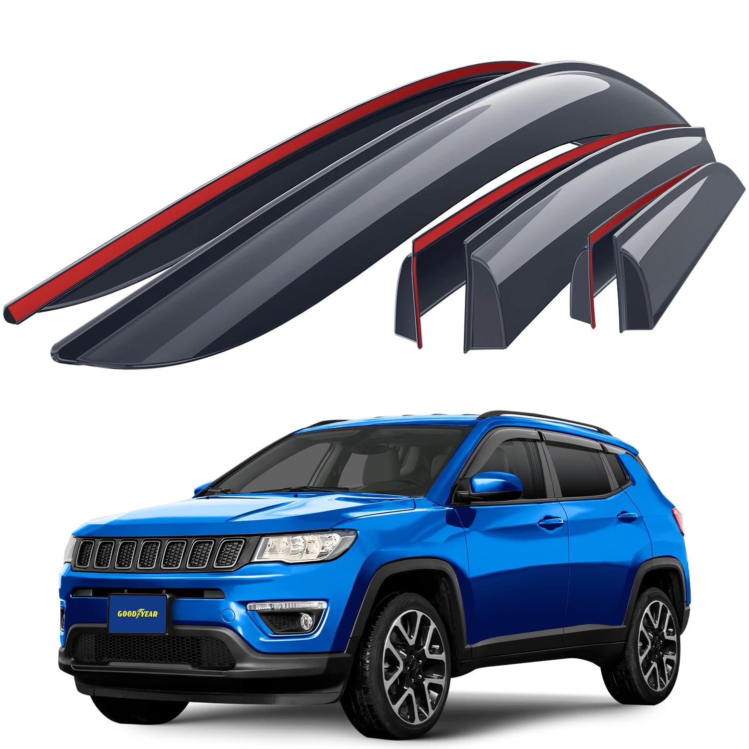 Goodyear Windabweiser für/kompatible mit Jeep Compass 2016-2025 SUV - Stick-on Regenabweiser - Autofenster Regenschutz - Ermöglichen Frischluft - Waschstraßenfest - Einfache Montage 6 Set Goodyear Windabweiser für/kompatible mit Jeep Compass 2016-2025 SUV - Stick-on Regenabweiser - Autofenster Regenschutz - Ermöglichen Frischluft - Waschstraßenfest - Einfache Montage 6 Set von Goodyear