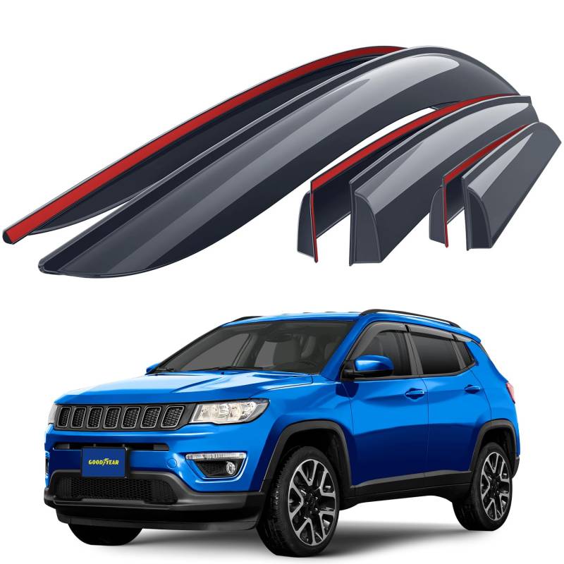 Goodyear Windabweiser für/kompatible mit Jeep Compass 2016-2025 SUV - Stick-on Regenabweiser - Autofenster Regenschutz - Ermöglichen Frischluft - Waschstraßenfest - Einfache Montage 6 Set von Goodyear