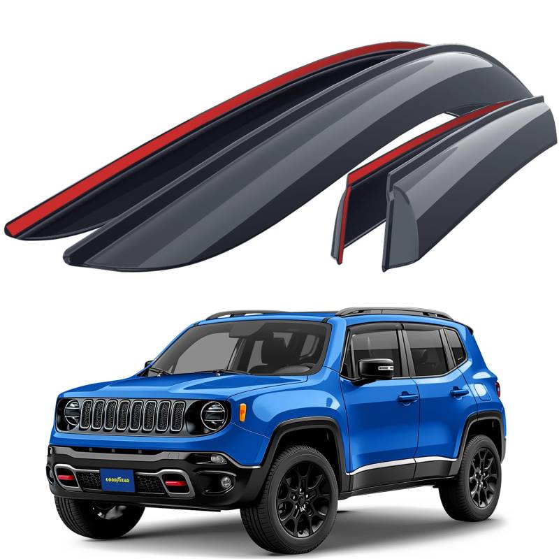 Goodyear Windabweiser für/kompatible mit Jeep Renegade 2014-2025 SUV - Stick-on Regenabweiser - Autofenster Regenschutz - Ermöglichen Frischluft - Waschstraßenfest - Einfache Montage 4 Set R von Goodyear