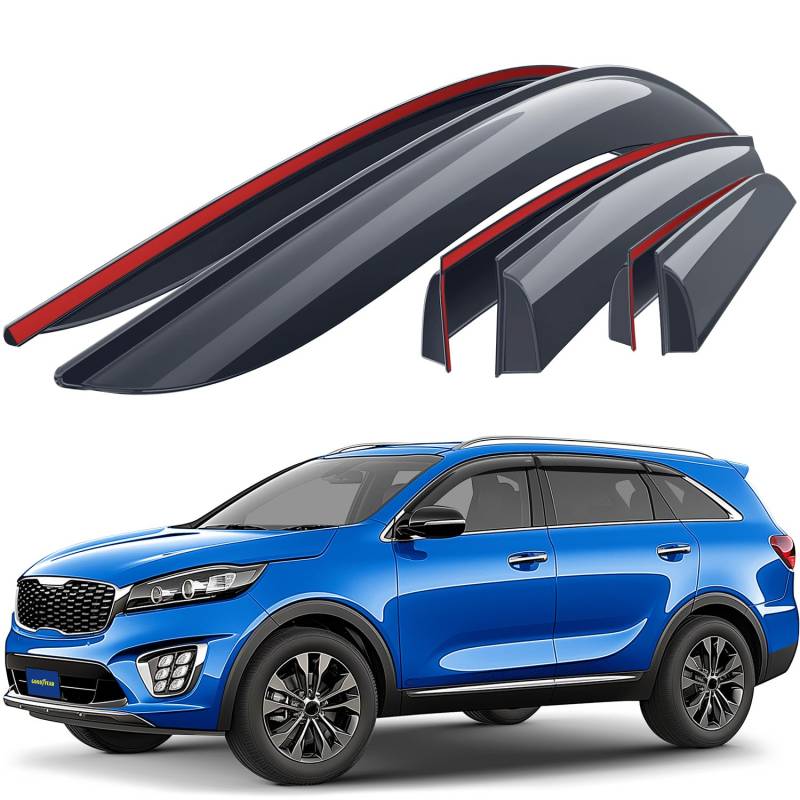 Goodyear Windabweiser für/kompatible mit Kia Sorento 2015-2019 SUV mk3 - Stick-on Regenabweiser - Autofenster Sonnen-& Regenschutz - Windabweiser Autofenster - Einfache Montage - Garantie 6 Set von Goodyear