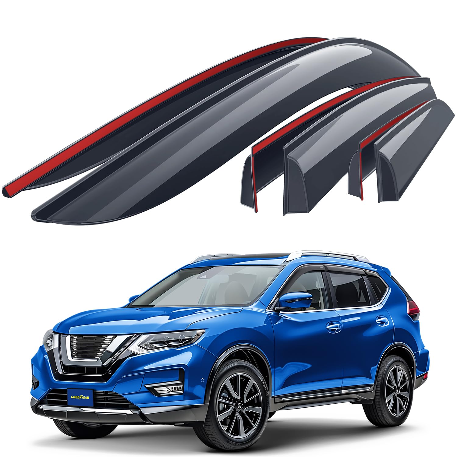 Goodyear Windabweiser für/kompatible mit Nissan X-Trail 2014-2021 (III) - Stick-on Regenabweiser - Autofenster Regenschutz - Ermöglichen Frischluft - Waschstraßenfest - Einfache Montage 6 Set Goodyear Windabweiser für/kompatible mit Nissan X-Trail 2014-2021 (III) - Stick-on Regenabweiser - Autofenster Regenschutz - Ermöglichen Frischluft - Waschstraßenfest - Einfache Montage 6 Set von Goodyear