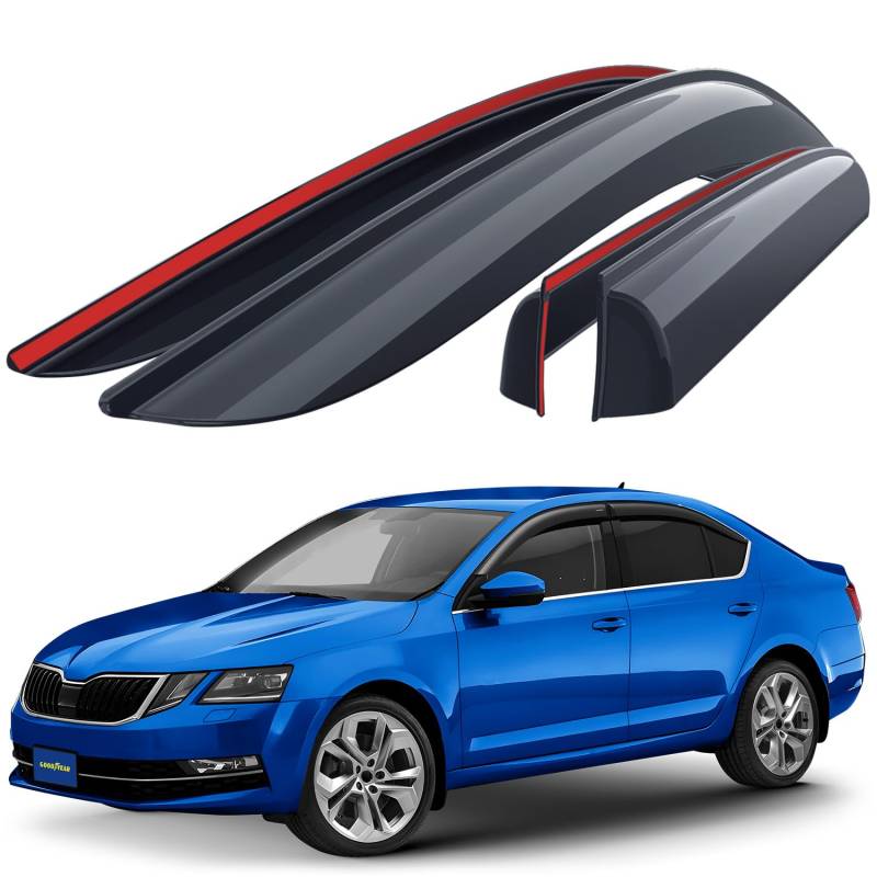 Goodyear Windabweiser für/kompatible mit Skoda Octavia 2013-2019 (III) - Stick-on Regenabweiser - Autofenster Regenschutz - Ermöglichen Frischluft - Waschstraßenfest - Einfache Montage 4 Set von Goodyear