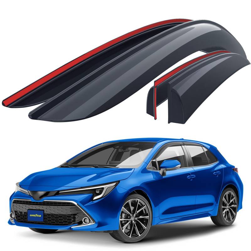 Goodyear Windabweiser für/kompatible mit Toyota Corolla Schrägheck 2018-2025 - Stick-on Regenabweiser - Autofenster Regenschutz - Ermöglichen Frischluft - Waschstraßenfest - Einfache Montage 4 Set von Goodyear