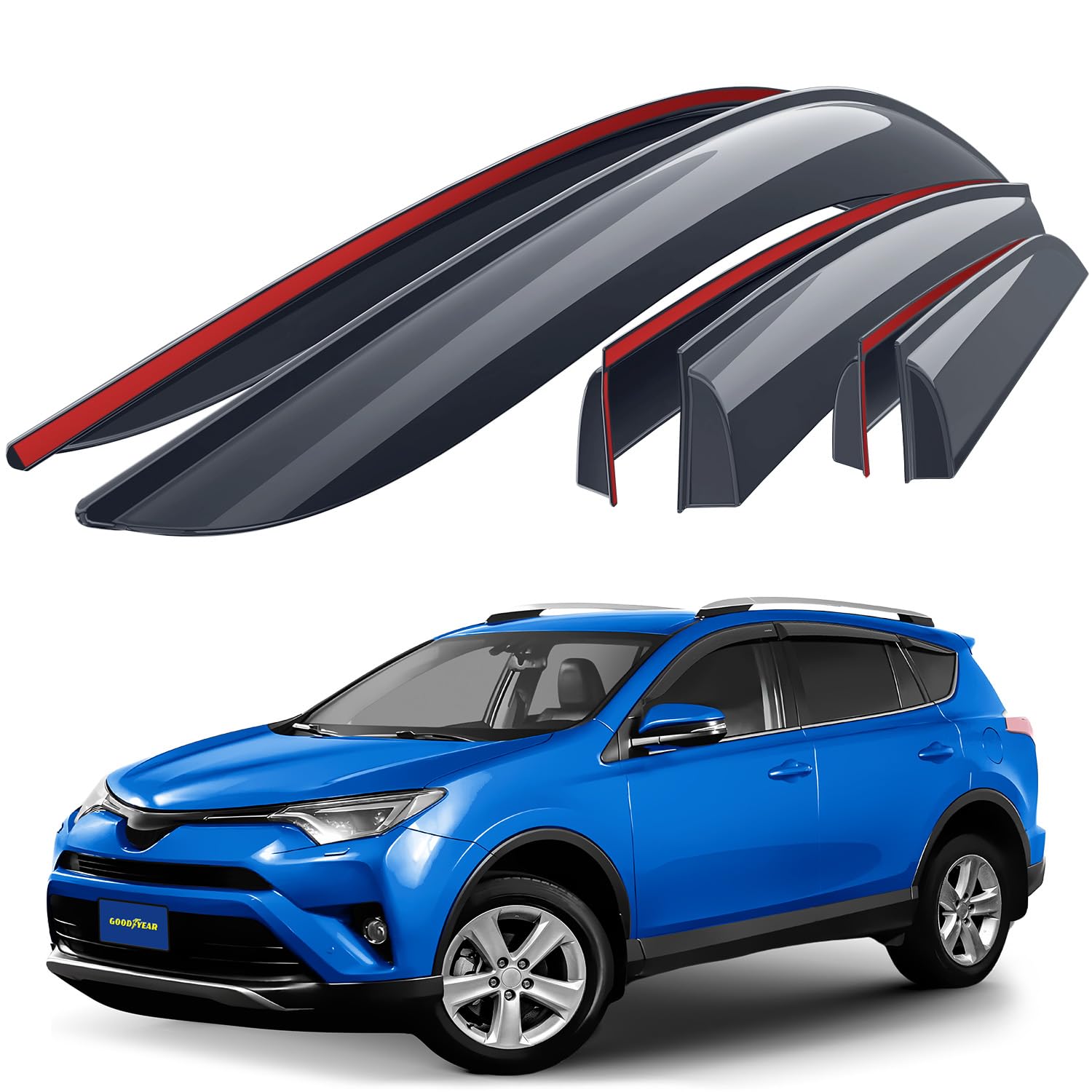 Goodyear Windabweiser für/kompatible mit Toyota RAV4 2013-2018 (IV) - Stick-on Regenabweiser - Autofenster Regenschutz - Ermöglichen Frischluft - Waschstraßenfest - Einfache Montage 6 Set R Goodyear Windabweiser für/kompatible mit Toyota RAV4 2013-2018 (IV) - Stick-on Regenabweiser - Autofenster Regenschutz - Ermöglichen Frischluft - Waschstraßenfest - Einfache Montage 6 Set R von Goodyear
