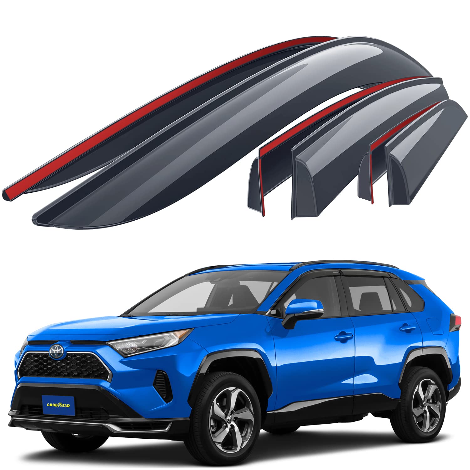 Goodyear Windabweiser für/kompatible mit Toyota RAV4 2019-2024, SUV Autofenster Regenschutz, Regenabweiser, Anklebbare Deflektoren, 6 Stück von Goodyear