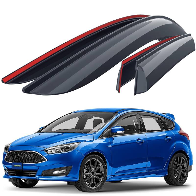 Goodyear Windabweiser für/kompatible mit Ford Focus III Sedan 2010-2017 - Stick-on Regenabweiser - Autofenster Regenschutz - Ermöglichen Frischluft - Waschstraßenfest - Einfache Montage 4 Set von Goodyear