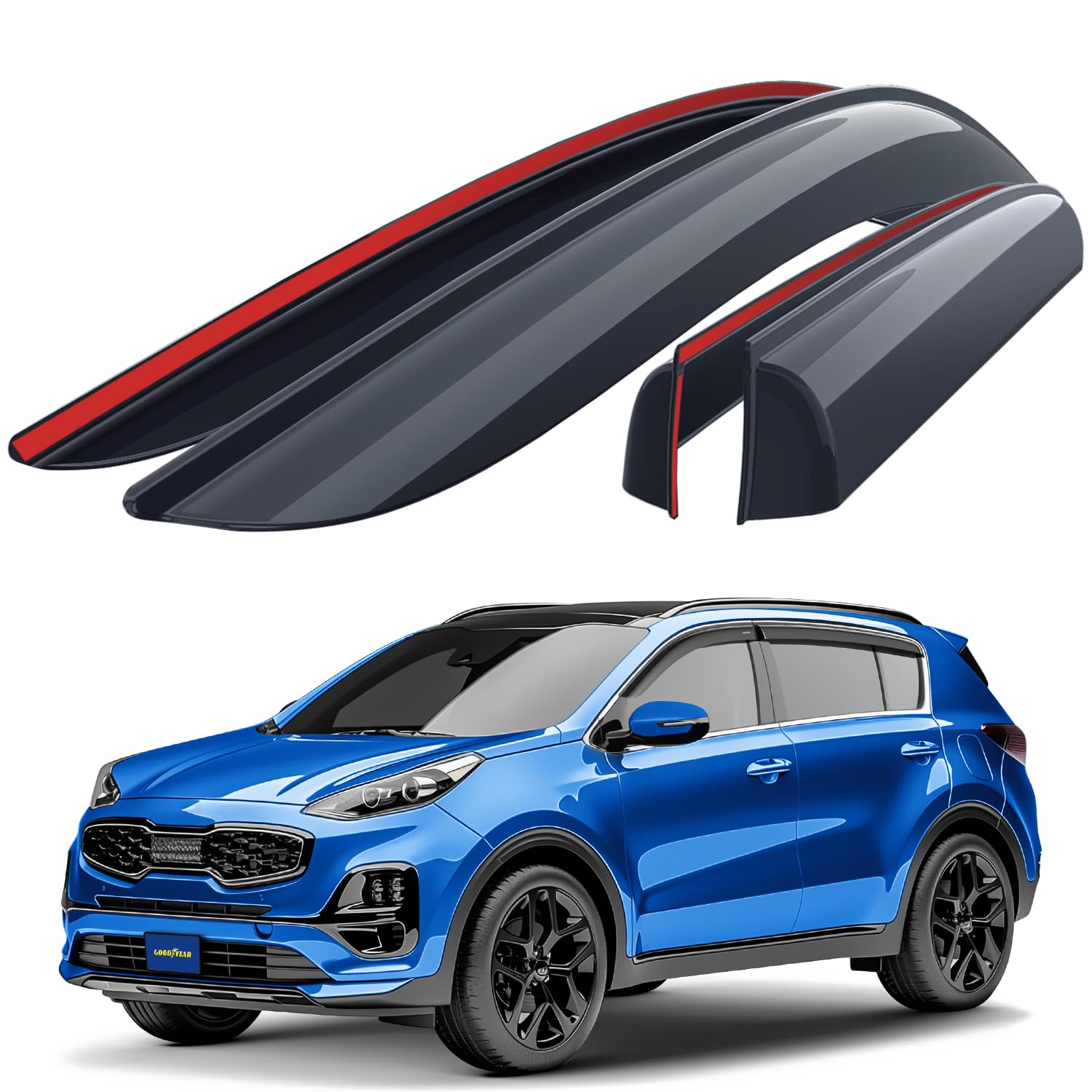 Goodyear Windabweiser für/kompatible mit Kia Sportage SUV Zubehör 2016-2021 QL - Stick-on Regenabweiser - Autofenster Regenschutz - Ermöglichen Frischluft - Waschstraßenfest - Einfache Montage 4 Set Goodyear Windabweiser für/kompatible mit Kia Sportage SUV Zubehör 2016-2021 QL - Stick-on Regenabweiser - Autofenster Regenschutz - Ermöglichen Frischluft - Waschstraßenfest - Einfache Montage 4 Set von Goodyear