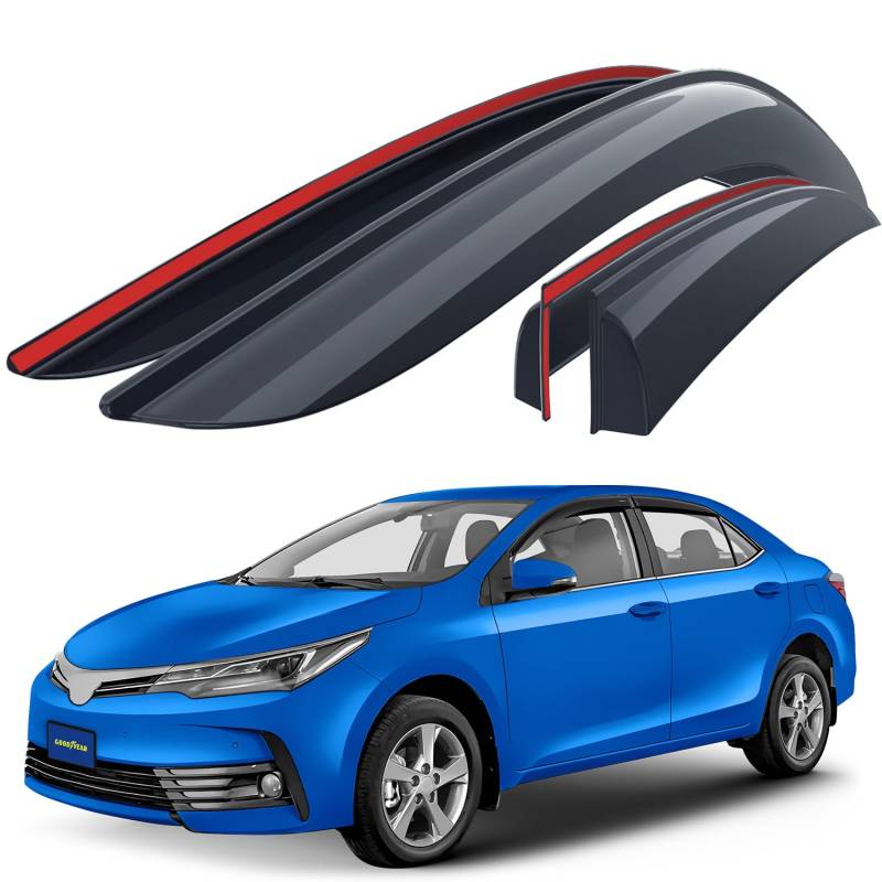 Goodyear Windabweiser für/kompatible mit Toyota Corolla 2014-2019 nur Sedan - Stick-on Regenabweiser - Autofenster Regenschutz - Ermöglichen Frischluft - Waschstraßenfest - Einfache Montage 4 Set von Goodyear