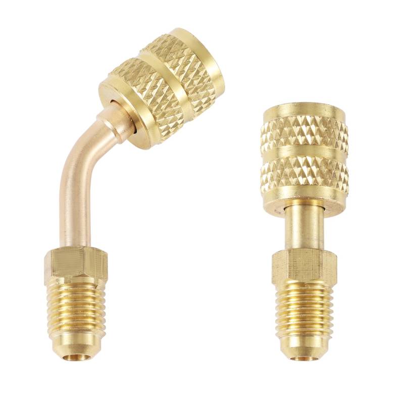 2stk R410a-Adapter für Mini-Split-System, Gerader und um 45° Abgewinkelter Adapter 5/16" SAE-Buchse auf 1/4" SAE-Stecker Flare-Lade-Vakuumanschlussadapter für HVAC-Klimaanlagenkühlung von Gosknor