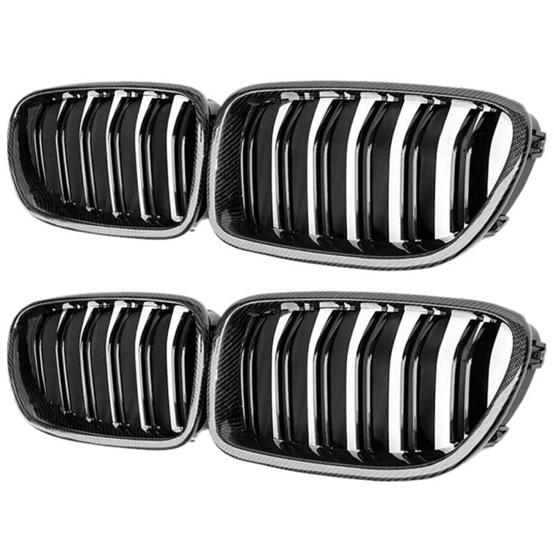 Goufride 4 Stücke Auto Carbon Fiber Glänzend Doppel Lamellen Front Nieren Gitter Grill für 5 Series F10 F11 M5 2010-2016 von Goufride