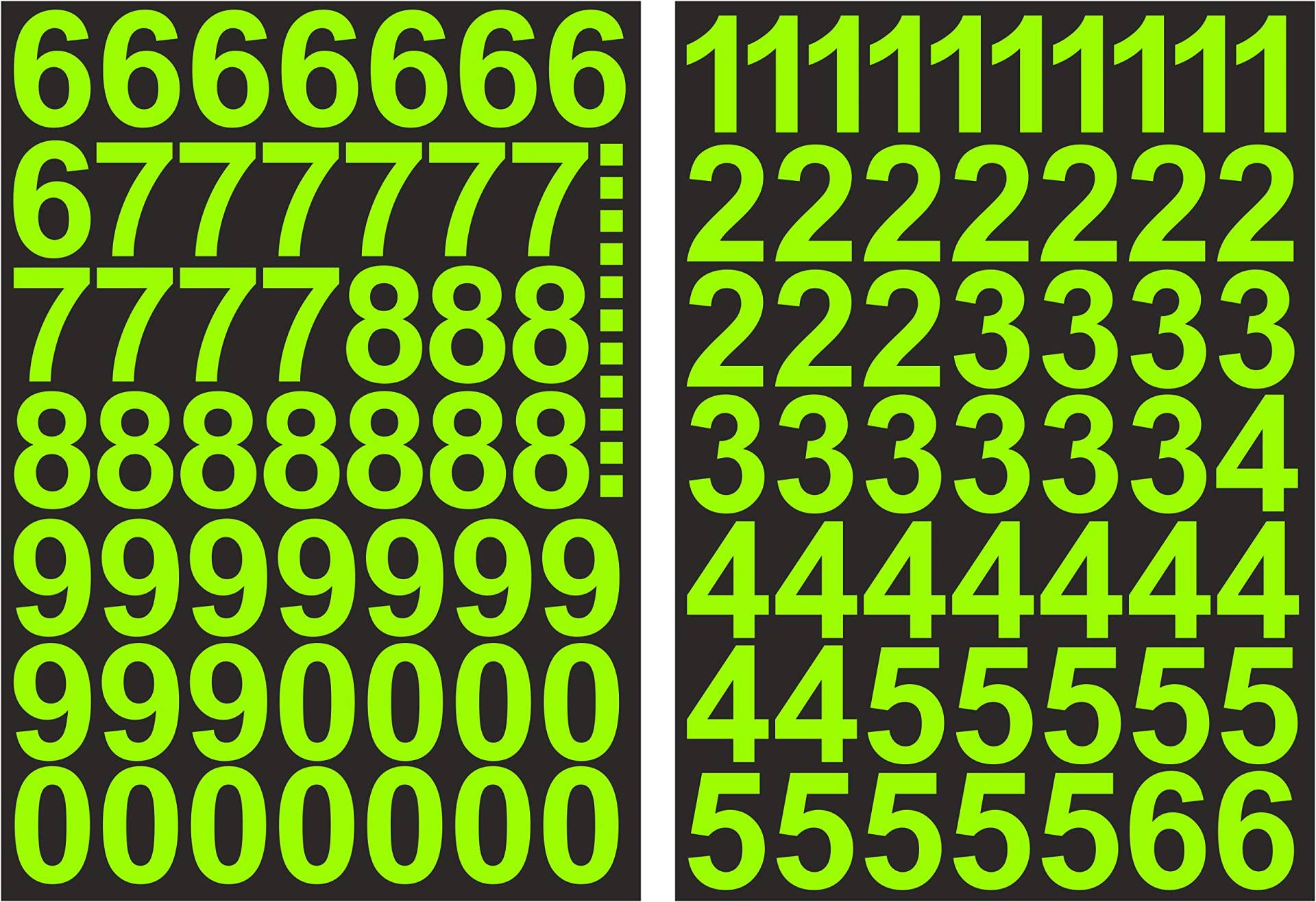 Zahlen Aufkleber 4cm Hoch - in Neon Grün - 101 KLEBEZAHLEN - Selbstklebende Ziffern und Nummern 0-9 - Ideal für den Außenbereich da Wasser und Wetterfest von Gradert-Elektronik