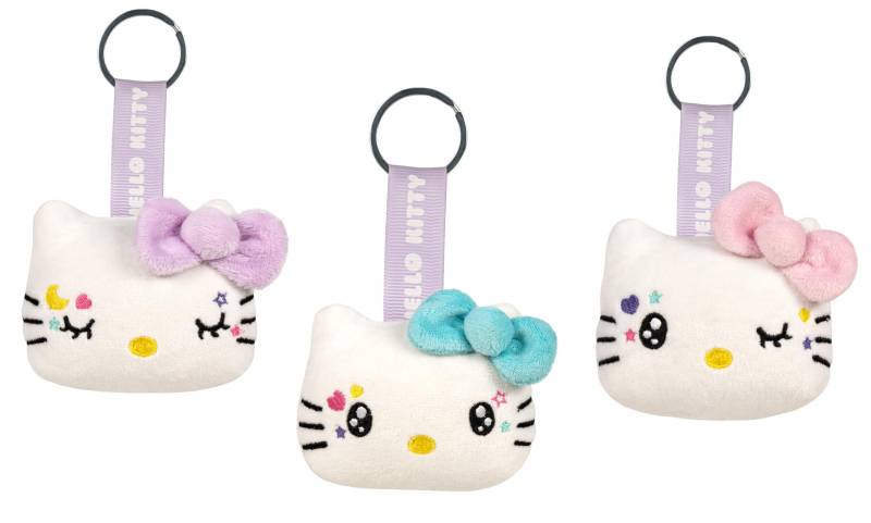 Grandi Giochi Hello Kitty Kawaii Schlüsselanhänger aus Plüsch, Hello Kitty, weich, 3 verschiedene Modelle, Pastellfarben, nicht wählbar, Geschenkidee für Kinder und Fans ab 10 Monaten von Grandi Giochi