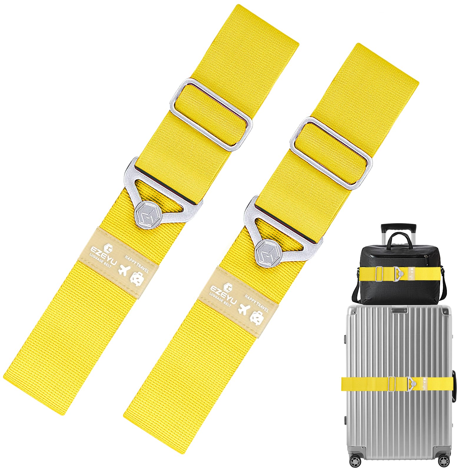 2 Stück Elastisch Koffergurt Set, Einstellbar Kofferband Gurt, Gelb 2-in-1-Reisegürtel für Gepäck Koffergurte Personalisierte Identifikation Verstellbare Rutschfestes Reisezube von Grantop
