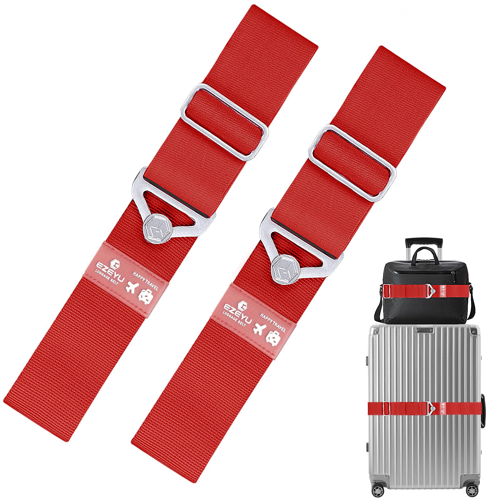2 Stück Elastisch Koffergurt Set, Einstellbar Kofferband Gurt, Rot 2-in-1-Reisegürtel für Gepäck, Koffergurte Personalisierte Identifikation Verstellbare Rutschfestes Reisezube von Grantop