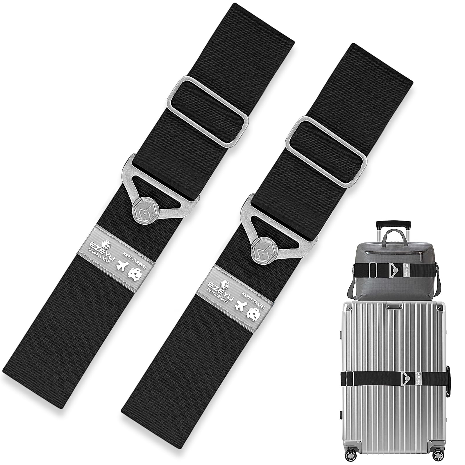 2 Stück Elastisch Koffergurt Set, Einstellbar Kofferband Gurt, Schwarz 2-in-1-Reisegürtel für GepäckKoffergurte Personalisierte Identifikation Verstellbare Rutschfestes Reisezube 2 Stück Elastisch Koffergurt Set, Einstellbar Kofferband Gurt, Schwarz 2-in-1-Reisegürtel für GepäckKoffergurte Personalisierte Identifikation Verstellbare Rutschfestes Reisezube von Grantop