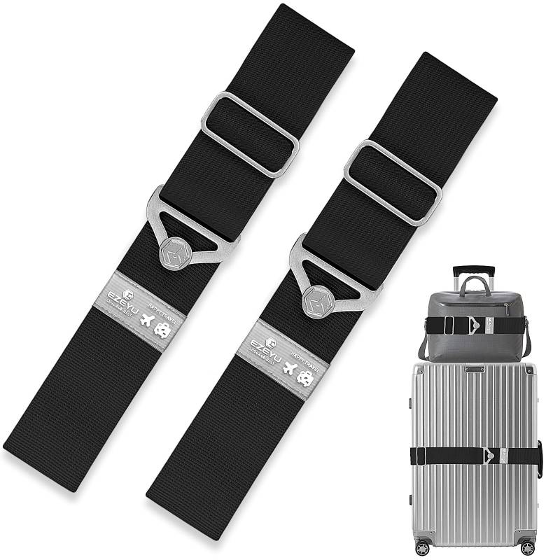 2 Stück Elastisch Koffergurt Set, Einstellbar Kofferband Gurt, Schwarz 2-in-1-Reisegürtel für GepäckKoffergurte Personalisierte Identifikation Verstellbare Rutschfestes Reisezube von Grantop