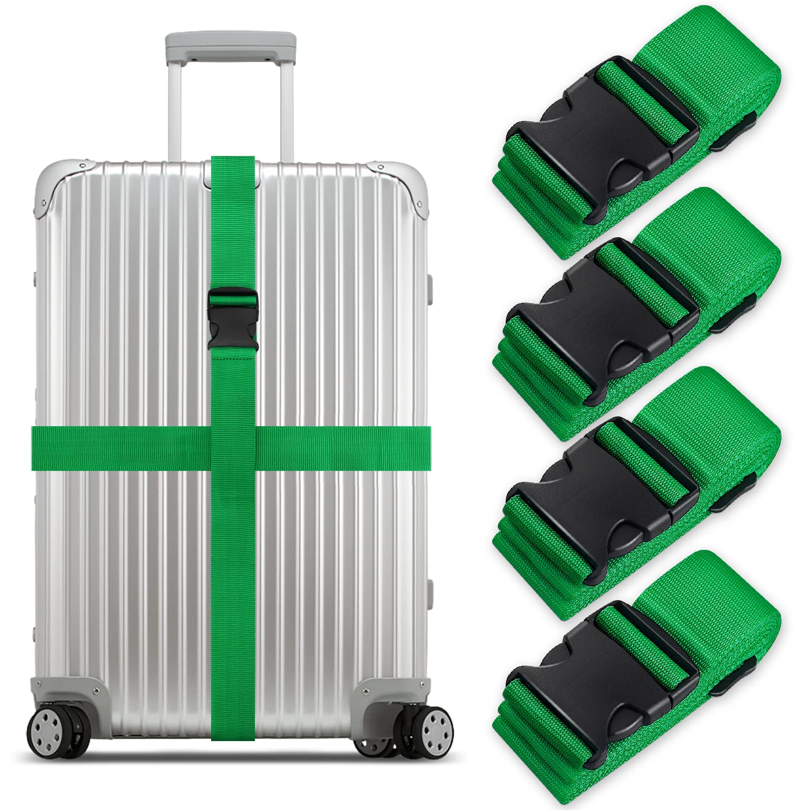 Koffergurt Set, gepäckband, kofferbänder, koffergurte Personalisierte Identifikation Verstellbare Rutschfestes Reisezube (GrasGrün, 4 Stück Set) von Grantop