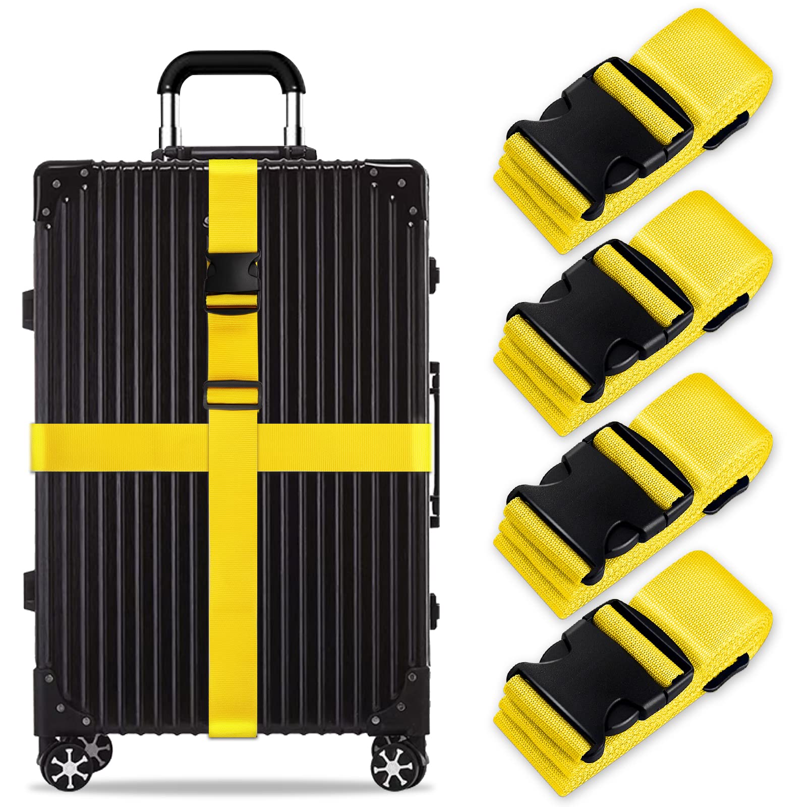Koffergurt Set, gepäckband, kofferbänder, koffergurte Personalisierte Identifikation Verstellbare Rutschfestes Reisezube (Gelb, 4 Stück Set) von Grantop