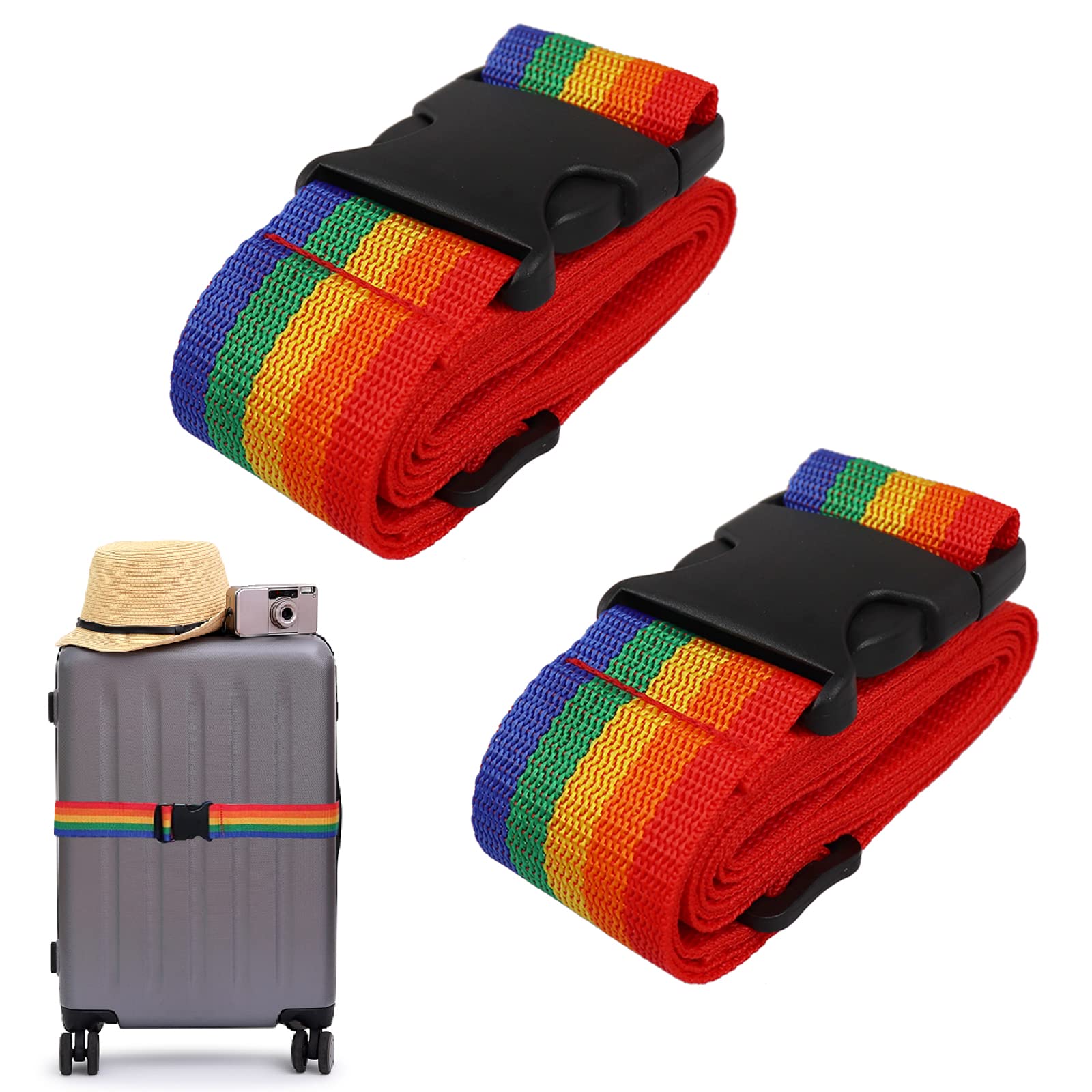 Koffergurt Set, gepäckband, kofferbänder, koffergurte Personalisierte Identifikation Verstellbare Rutschfestes Reisezube (Farbe, 2 Stück Set) von Grantop