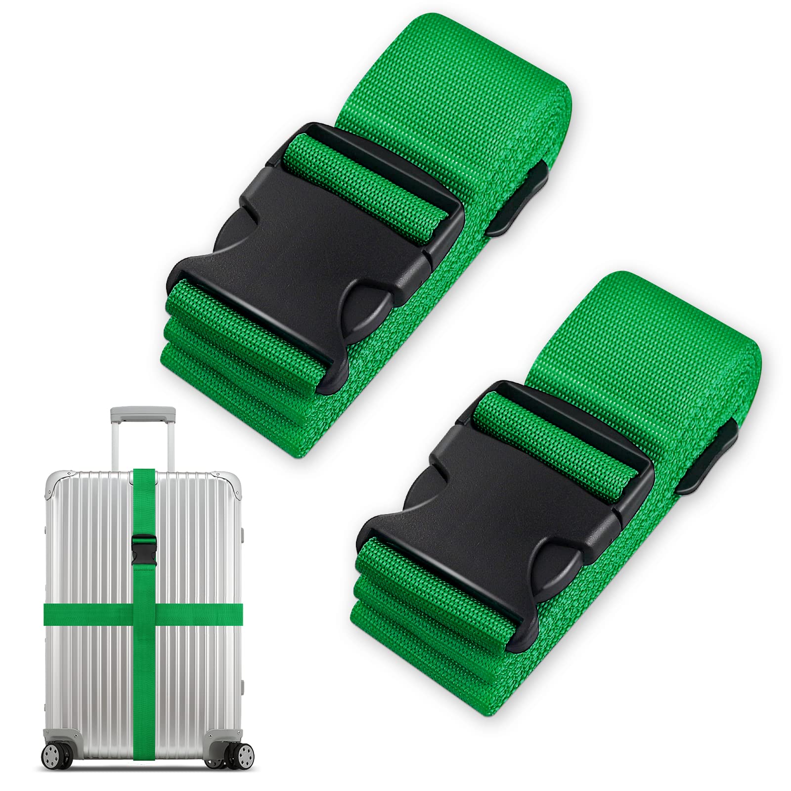 Koffergurt Set, gepäckband, kofferbänder, koffergurte Personalisierte Identifikation Verstellbare Rutschfestes Reisezube (GrasGrün, 2 Stück Set) von Grantop