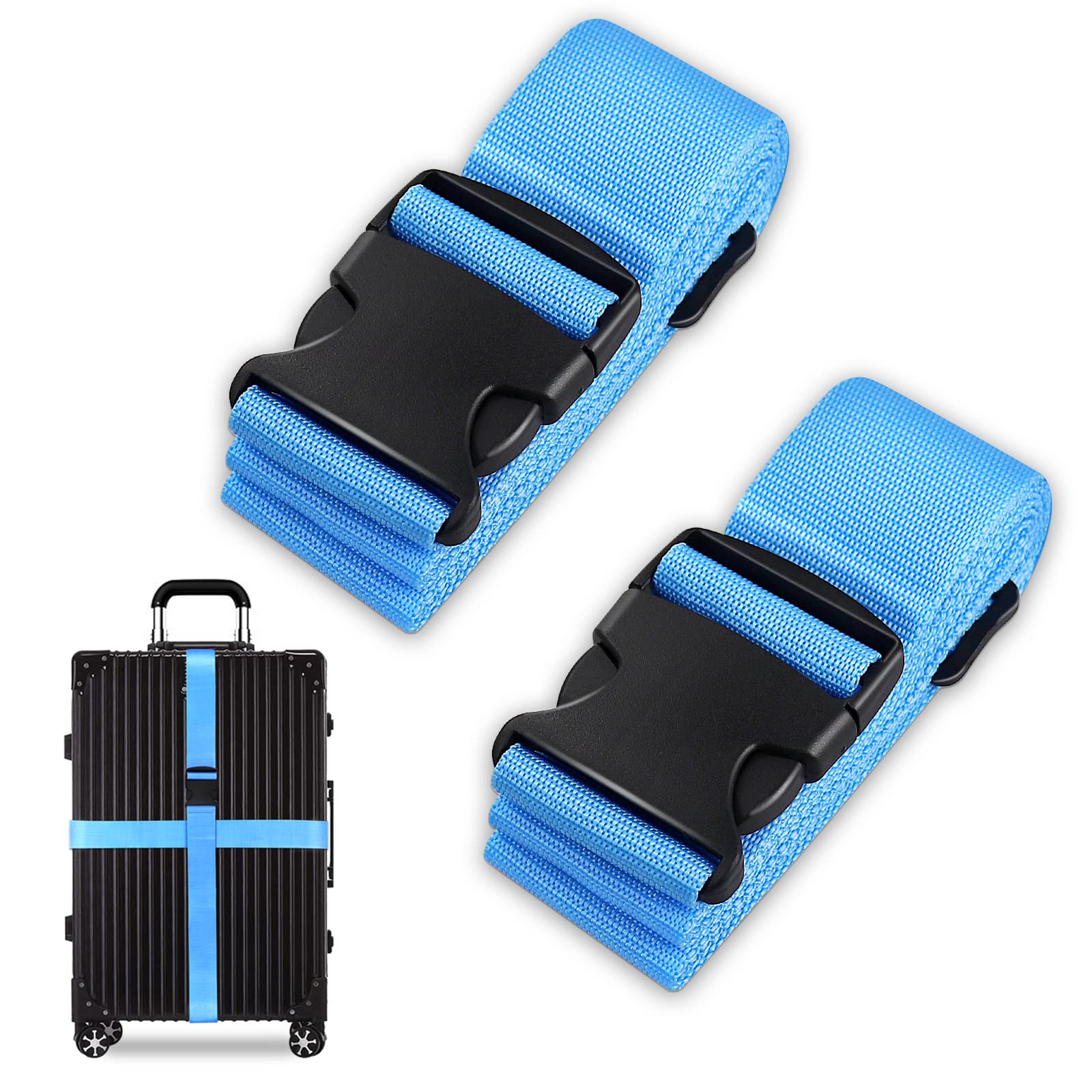 Koffergurt Set, gepäckband, kofferbänder, koffergurte Personalisierte Identifikation Verstellbare Rutschfestes Reisezube (Blau, 2 Stück Set) von Grantop