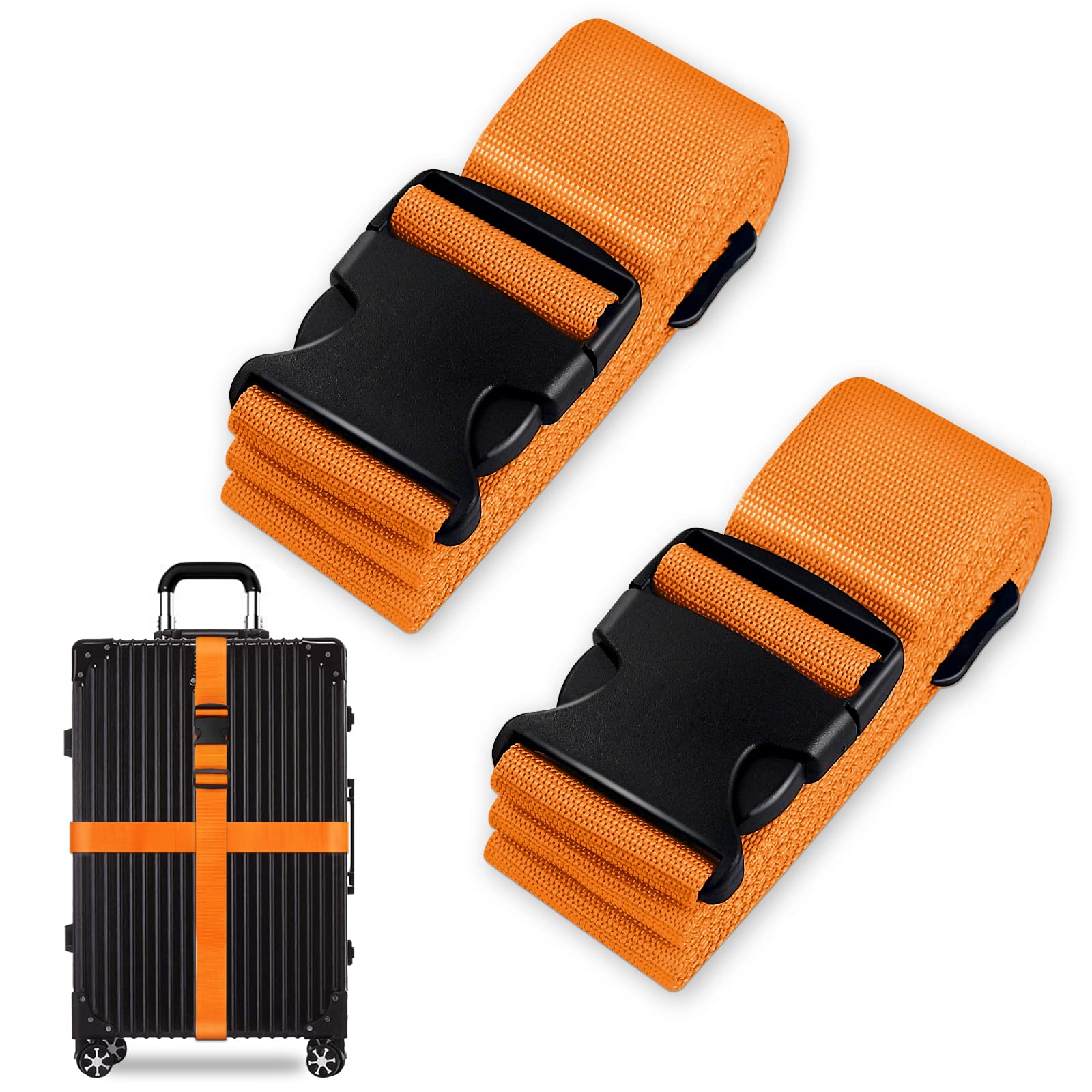 Koffergurt Set, gepäckband, kofferbänder, koffergurte Personalisierte Identifikation Verstellbare Rutschfestes Reisezube (Orange, 2 Stück Set) von Grantop