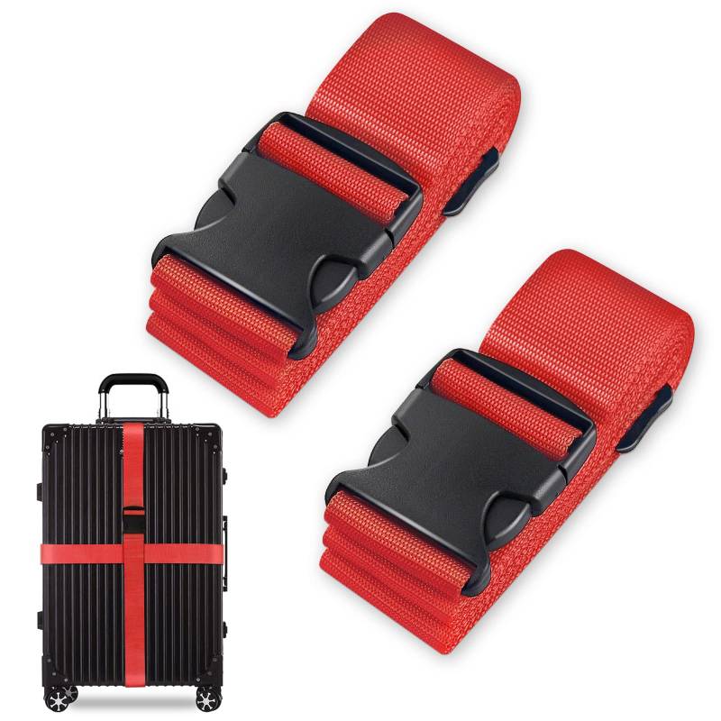 Koffergurt Set, gepäckband, kofferbänder, koffergurte Personalisierte Identifikation Verstellbare Rutschfestes Reisezube (Rot, 2 Stück Set) von Grantop
