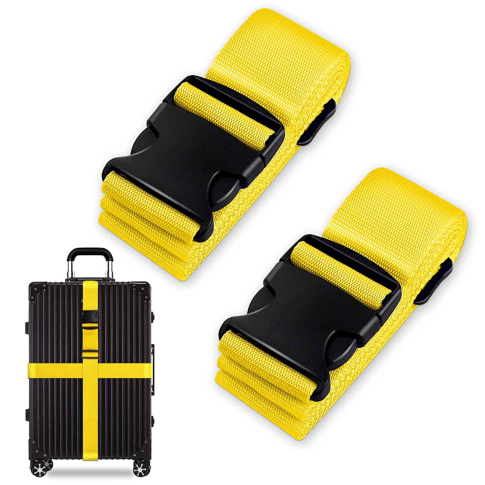 Koffergurt Set, gepäckband, kofferbänder, koffergurte Personalisierte Identifikation Verstellbare Rutschfestes Reisezube (Gelb, 2 Stück Set) von Grantop