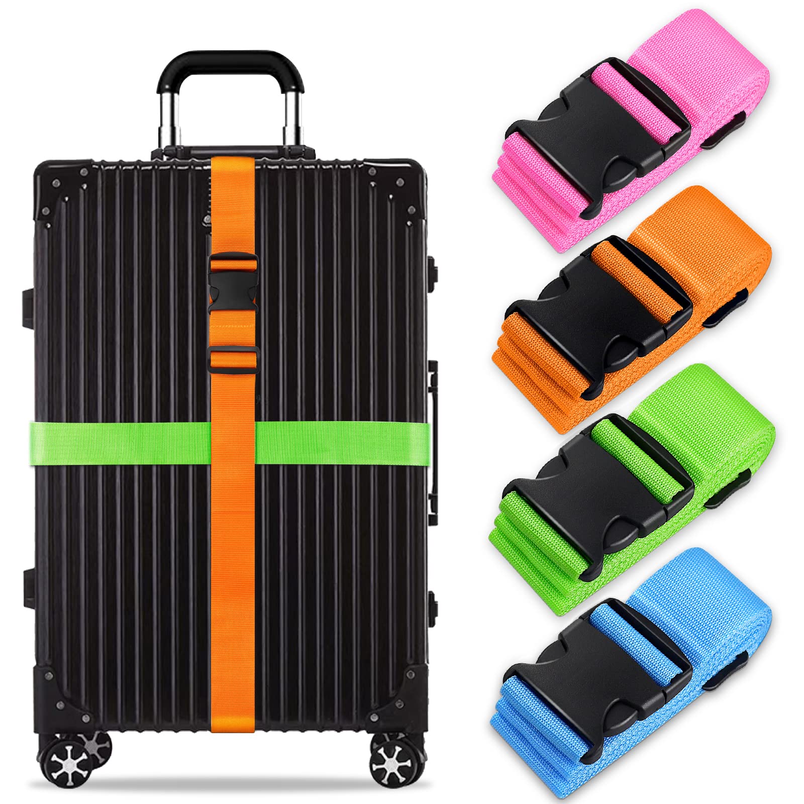 Koffergurt Set, gepäckband, kofferbänder, koffergurte Personalisierte Identifikation Verstellbare Rutschfestes Reisezube (Rosa Blau Orange Grün, 4 Stück Set) von Grantop
