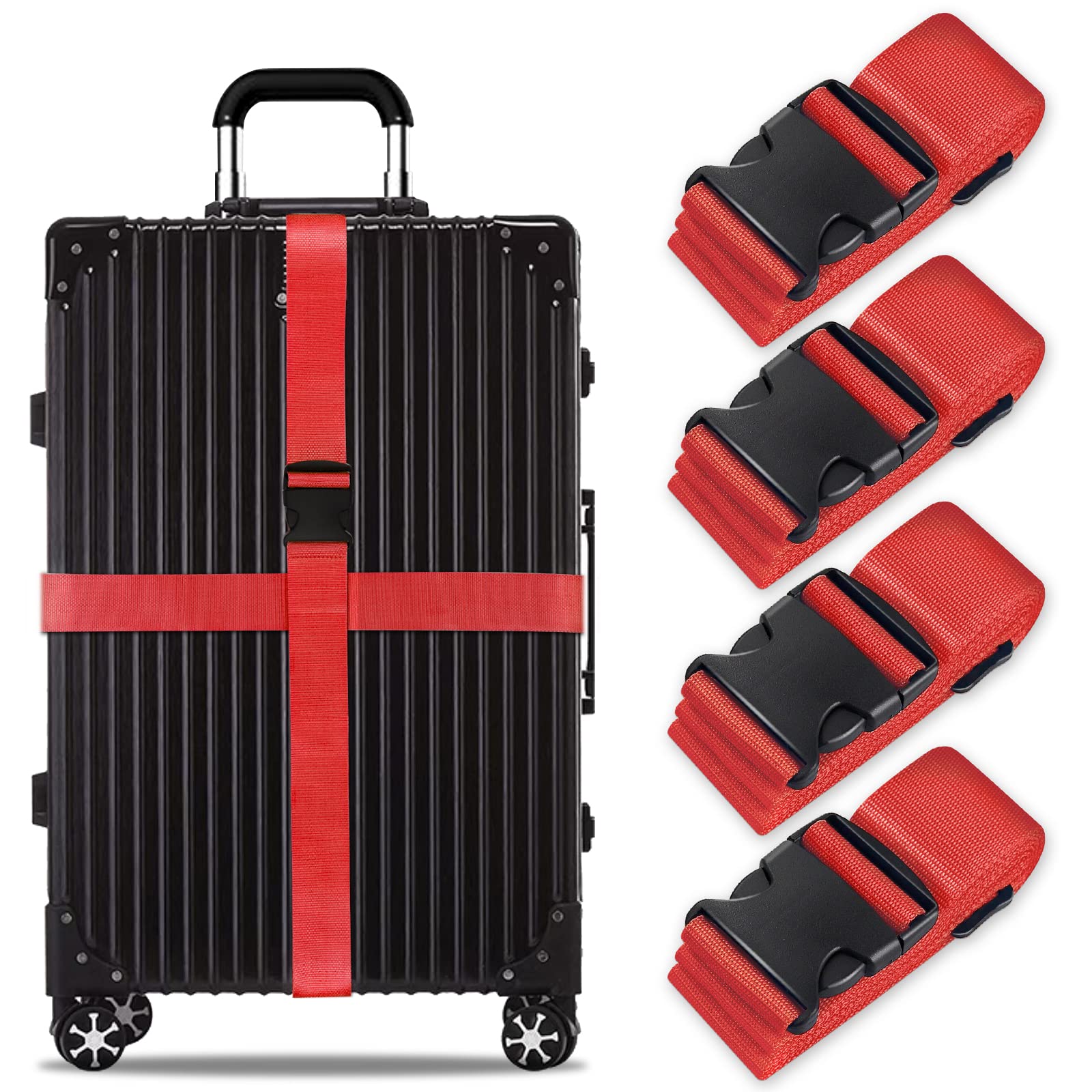Koffergurt Set, gepäckband, kofferbänder, koffergurte Personalisierte Identifikation Verstellbare Rutschfestes Reisezube (Rot, 4 Stück Set) von Grantop