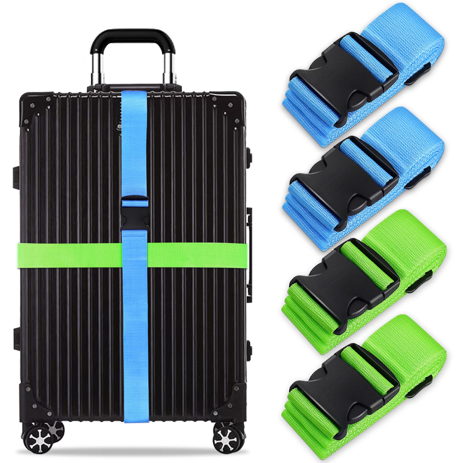 Koffergurt Set, gepäckband, kofferbänder, koffergurte Personalisierte Identifikation Verstellbare Rutschfestes Reisezube (Blau Grün, 4 Stück Set) von Grantop