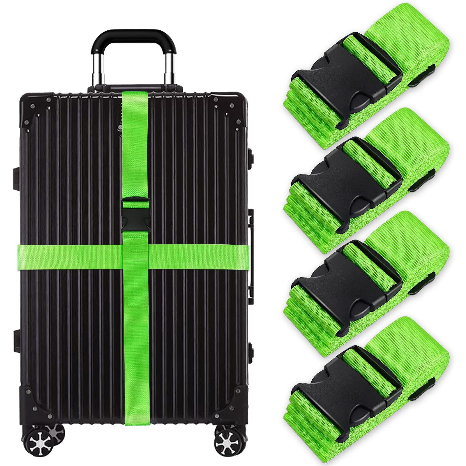 Koffergurt Set, gepäckband, kofferbänder, koffergurte Personalisierte Identifikation Verstellbare Rutschfestes Reisezube (Grün, 4 Stück Set) von Grantop