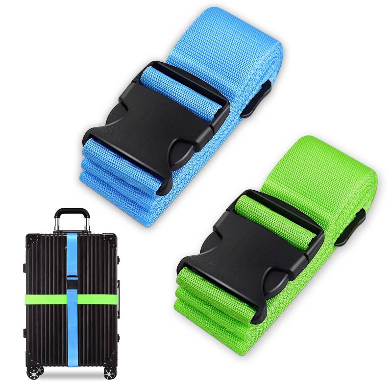 Koffergurt Set, gepäckband, kofferbänder, koffergurte Personalisierte Identifikation Verstellbare Rutschfestes Reisezube (Blau Grün, 2 Stück Set) von Grantop