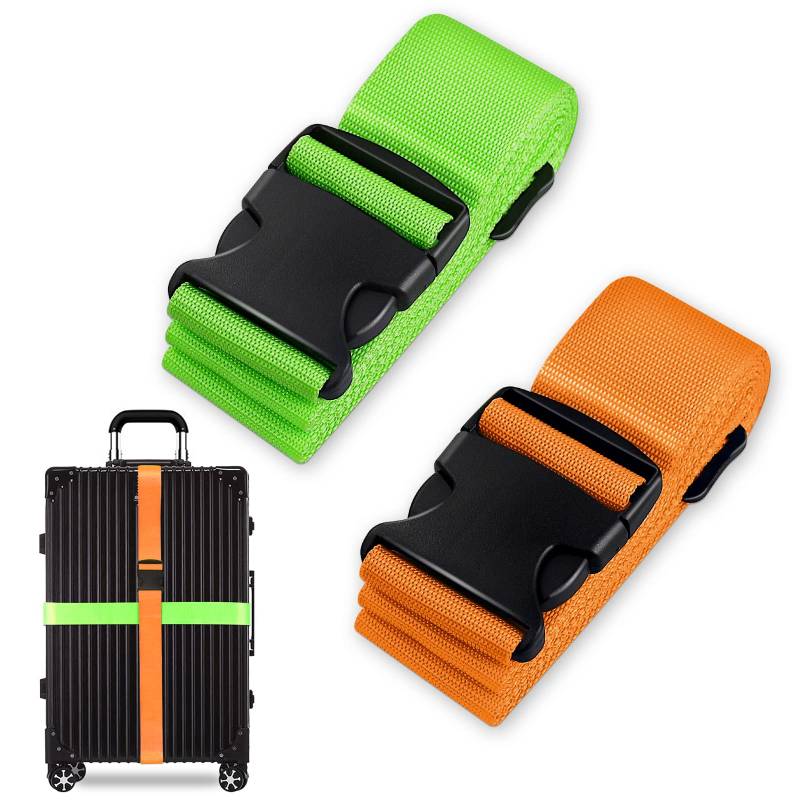 Koffergurt Set, gepäckband, kofferbänder, koffergurte Personalisierte Identifikation Verstellbare Rutschfestes Reisezube (Grüne Orange, 2 Stück Set) von Grantop