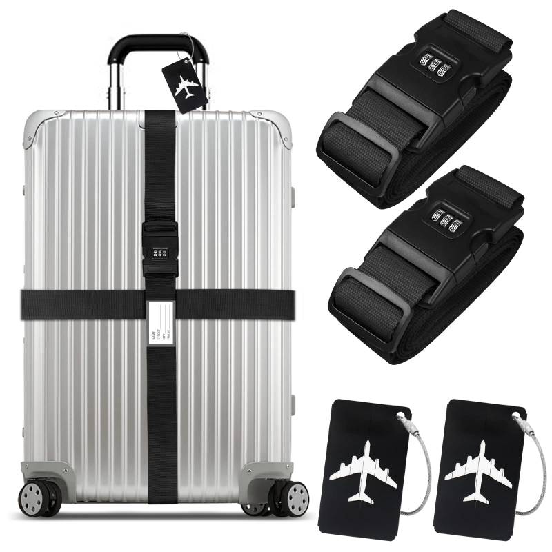 Passwort Koffergurt Kofferanhänger Set, 2 Stück gepäckband mit Schloss mit 2 Stück Gepäckanhänger Set,Kofferband Gurt Personalisierte Identifikation für Gepäck Reisetasche Koffer von Grantop