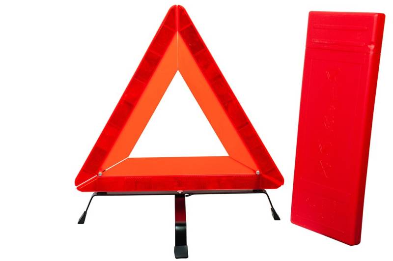 Gravidus Warndreieck mit Metallfuß und Kunstoffköcher Notfall-Pannenhilfe, 3 Rückstrahlstreifen, zusammenlegbar im Kunststoffkoffer von Gravidus