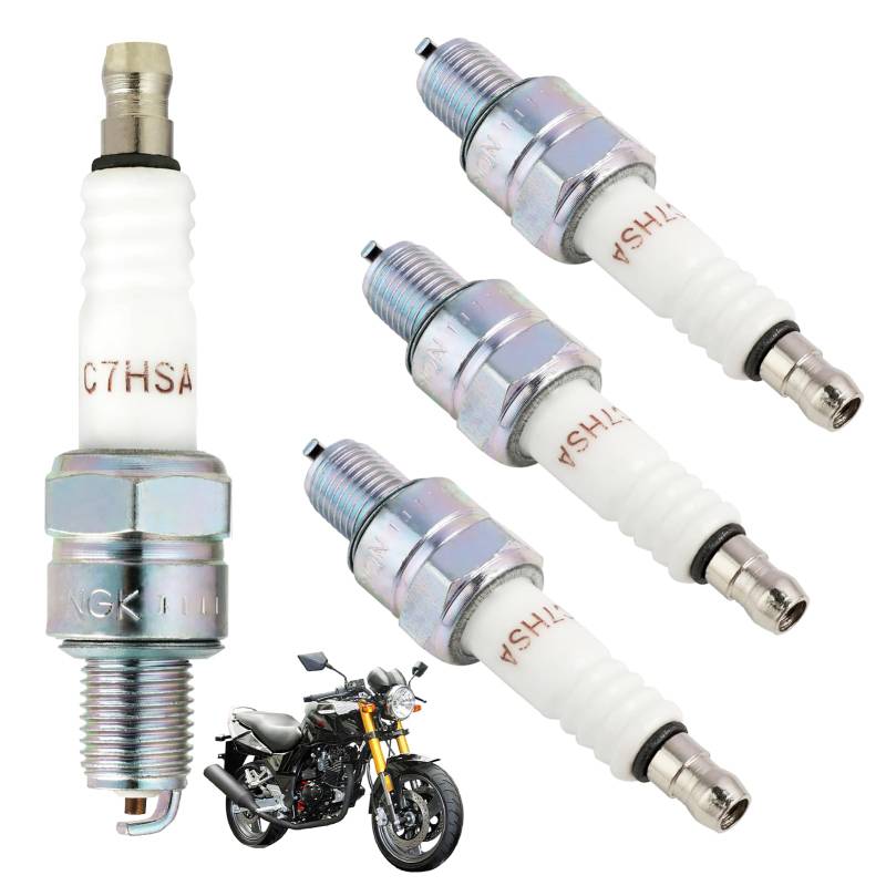 4 Stück Zündkerze CR7HSA für Motorroller, Mofa und Motorrad, Ersetzen für NGK 4549 Zündkerze 4629/C7HSA, 10 mm Gewinde, entstört für verbesserte Motorleistung und effiziente Zündung von Greacesrio