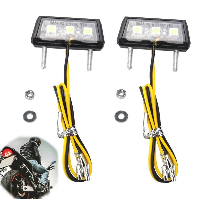 Greacesrio 2 Stk Motorrad Kennzeichenleuchte 3 SMD LED Chip Mini Tiny Lampe Motorrad LED Kennzeichenbeleuchtung, Rücklicht mit 3 superhellen LEDs Wasserdicht für alle und Quad-Modelle (weiß) von Greacesrio