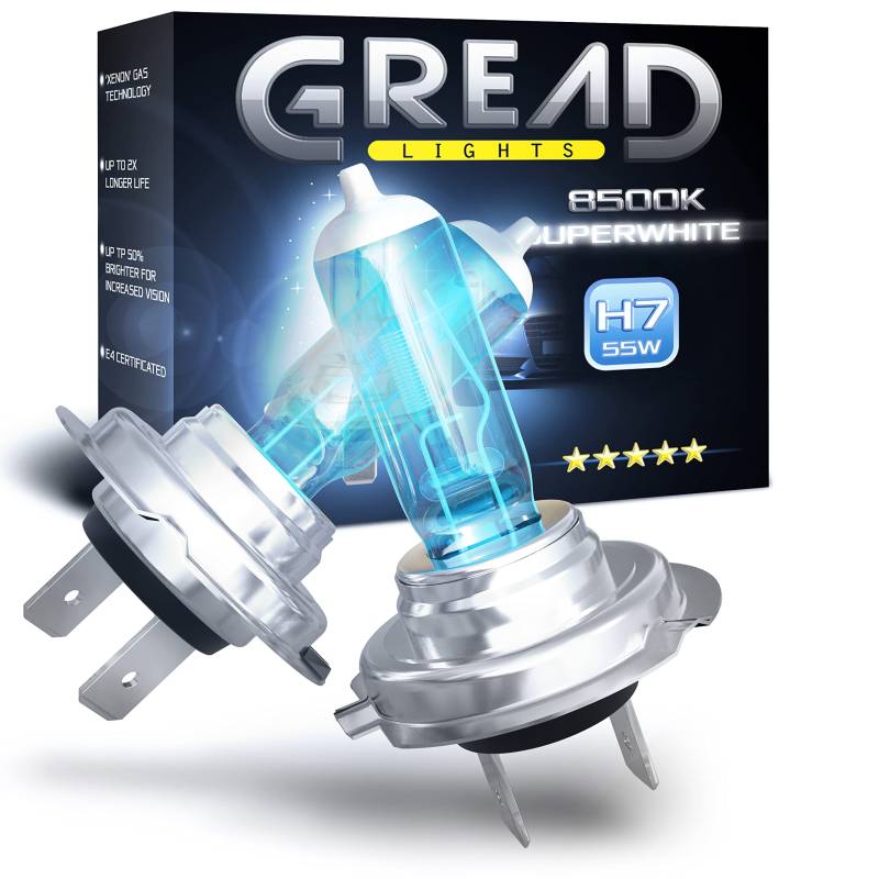 Gread - 2x H7 Halogen Lampen - super-white - 8500k 55W E-Prüfzeichen - Xenon Optik von Gread