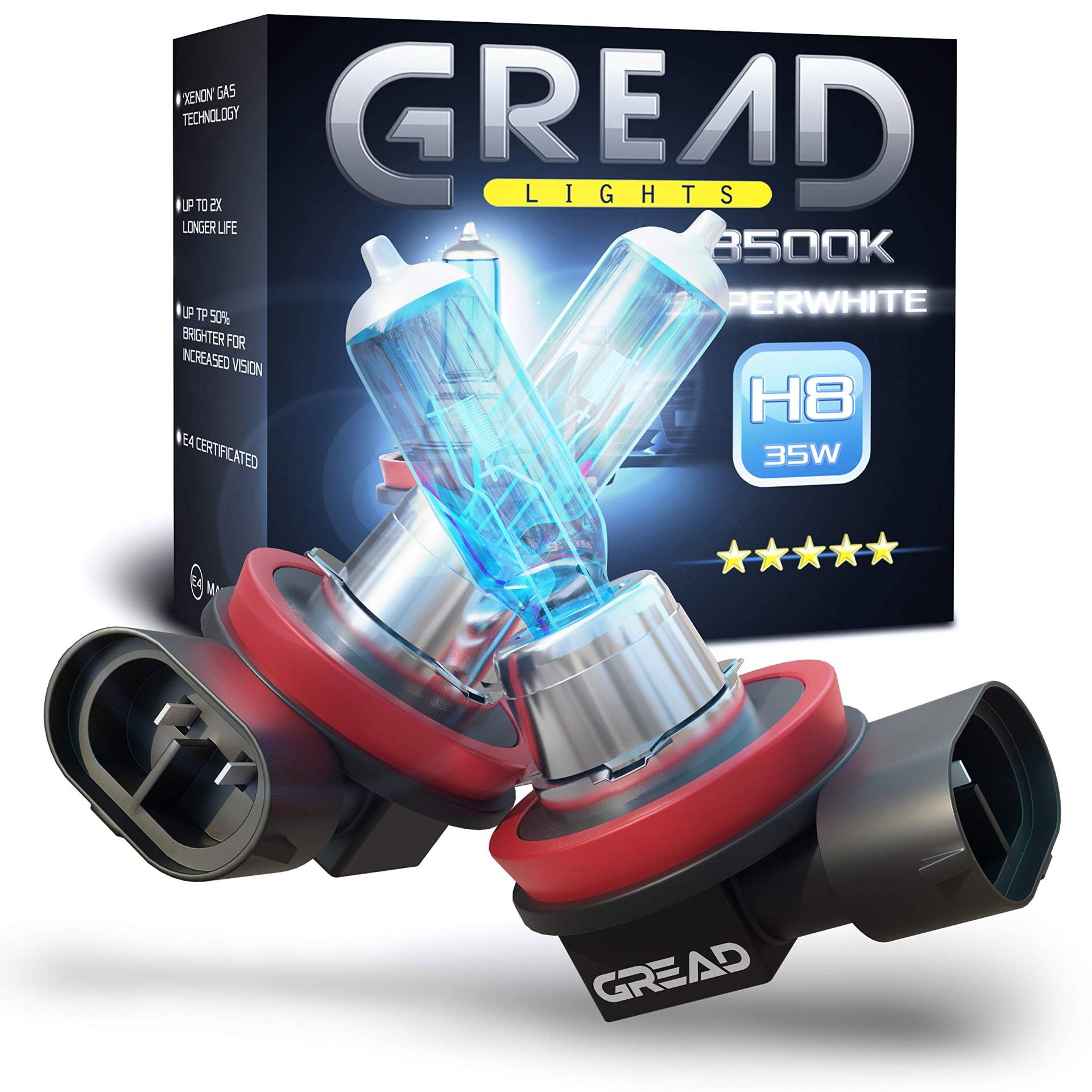 Gread - 2x H8 Halogenlampe Xenon Style - weiss - 8500k 35W - E-Prüfzeichen von Gread